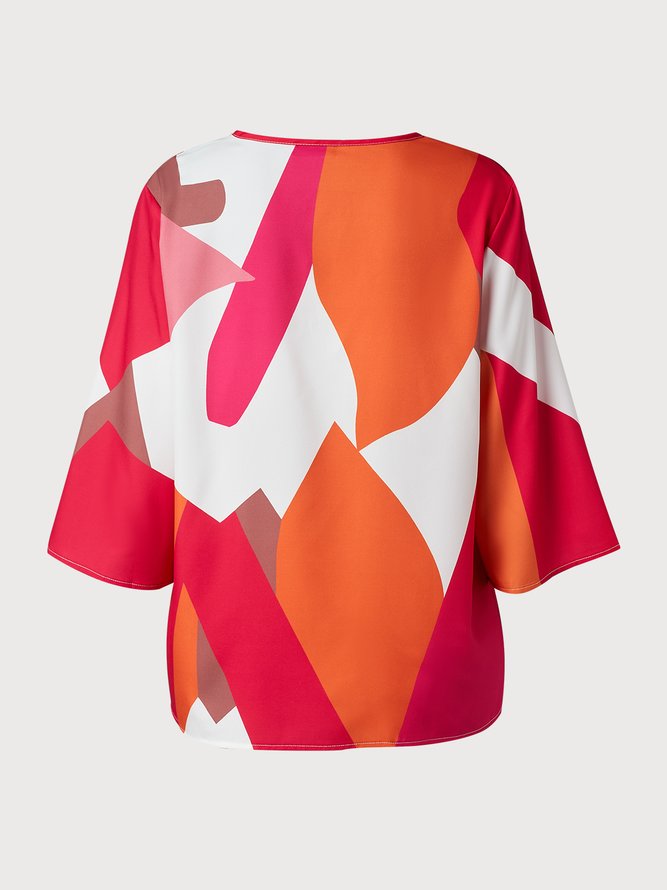 Loose Geometric V Neck Top