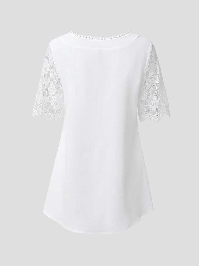 Sweetheart Neckline White Lace Patchwork Blouse