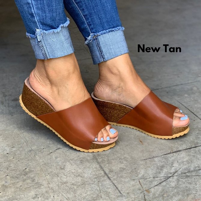 Women Fashion Style Peep Toe Slip-On Wedges Sandals