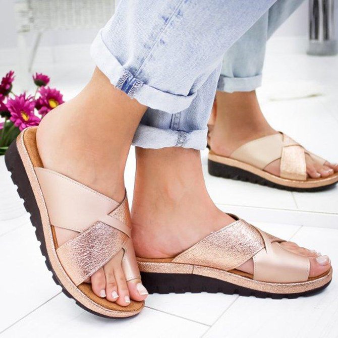Women Fashion Style Peep Toe Slip-On Wedges Sandals