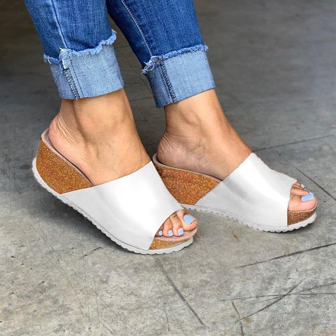 Women Fashion Style Peep Toe Slip-On Wedges Sandals