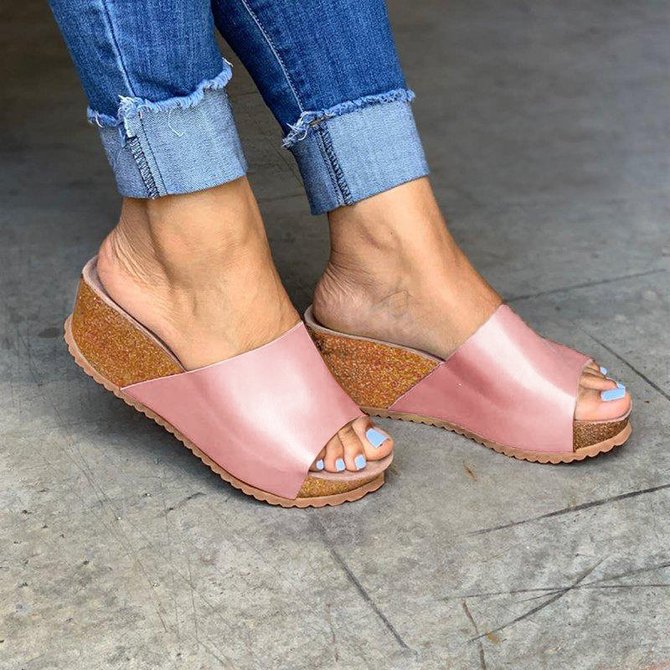 Women Fashion Style Peep Toe Slip-On Wedges Sandals