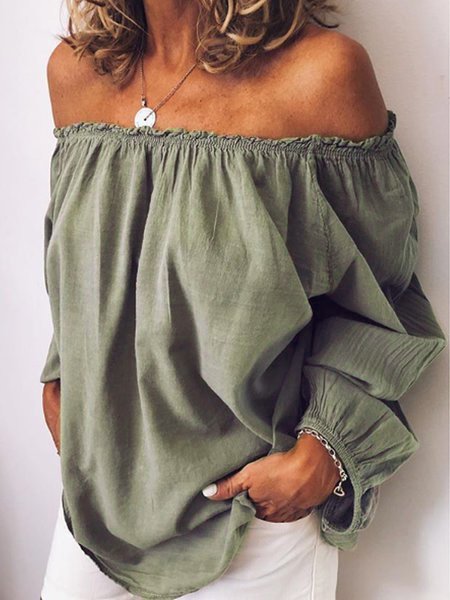 Women Casual Off Shoulder Solid 	Loose Long Sleeve Tunic Top