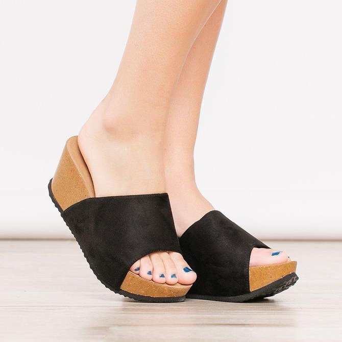 Women Fashion Style Peep Toe Slip-On Wedges Sandals