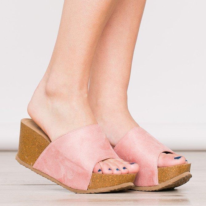 Women Fashion Style Peep Toe Slip-On Wedges Sandals