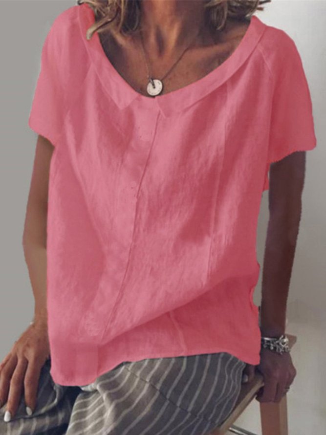 Women Casual V Neck Short Sleeve Solid T-Shirt&Tee
