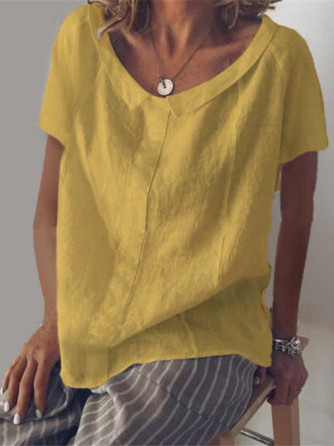 Women Casual V Neck Short Sleeve Solid T-Shirt&Tee