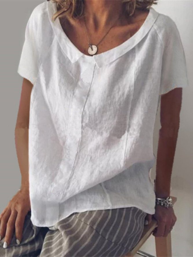 Women Casual V Neck Short Sleeve Solid T-Shirt&Tee