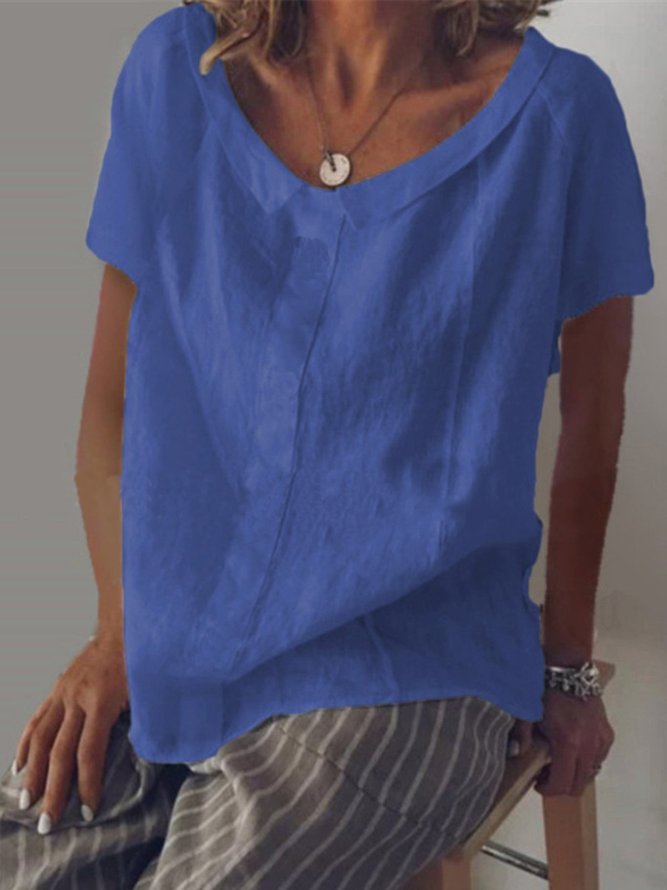 Women Casual V Neck Short Sleeve Solid T-Shirt&Tee