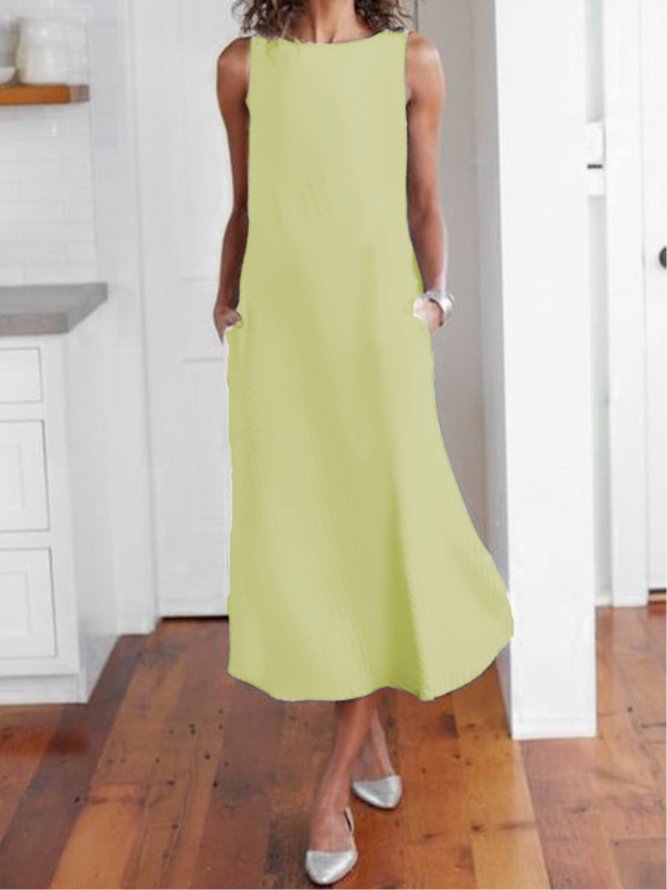 Casual Solid Sleeveless Pockets Long Summer Dress
