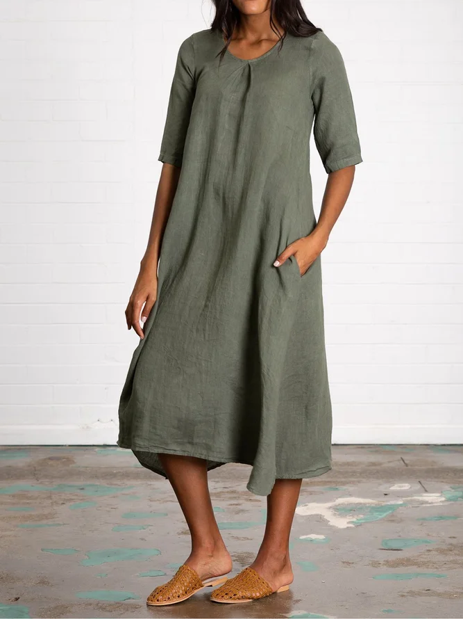 a line v neck midi dress