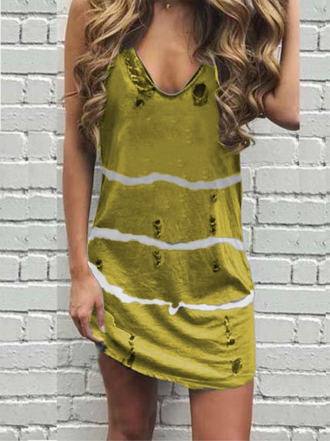 Casual Striped Cutout V-neck Sleeveless Midi Dress