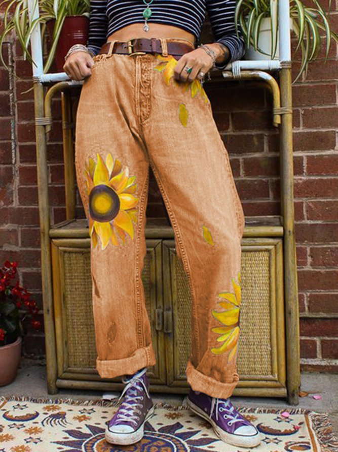 sunflowers on jeans