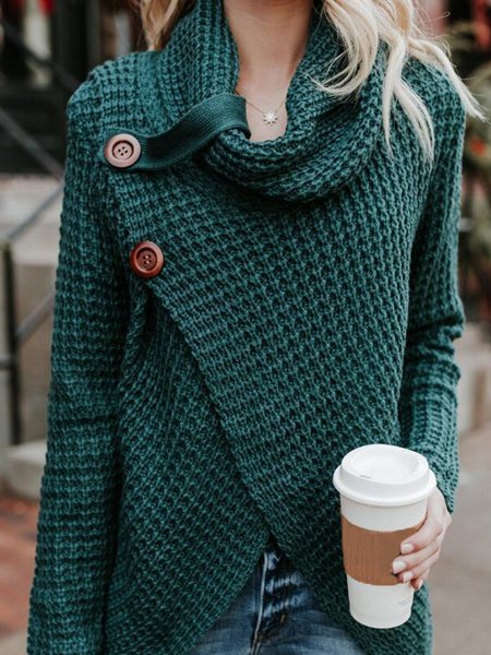 Asymmetrical Slit Cowl Neck Knitted Sweater