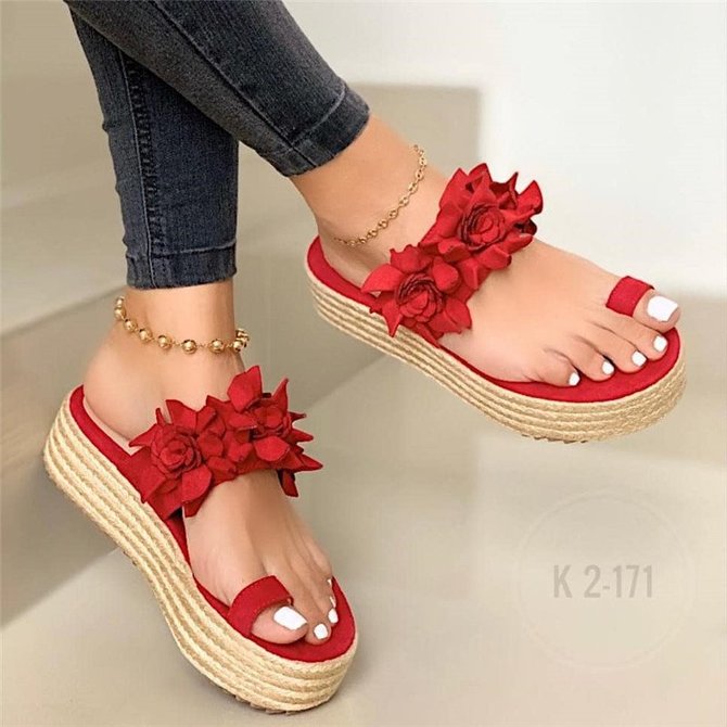 Women Casual Daily Flower Slip On Platform Sandals