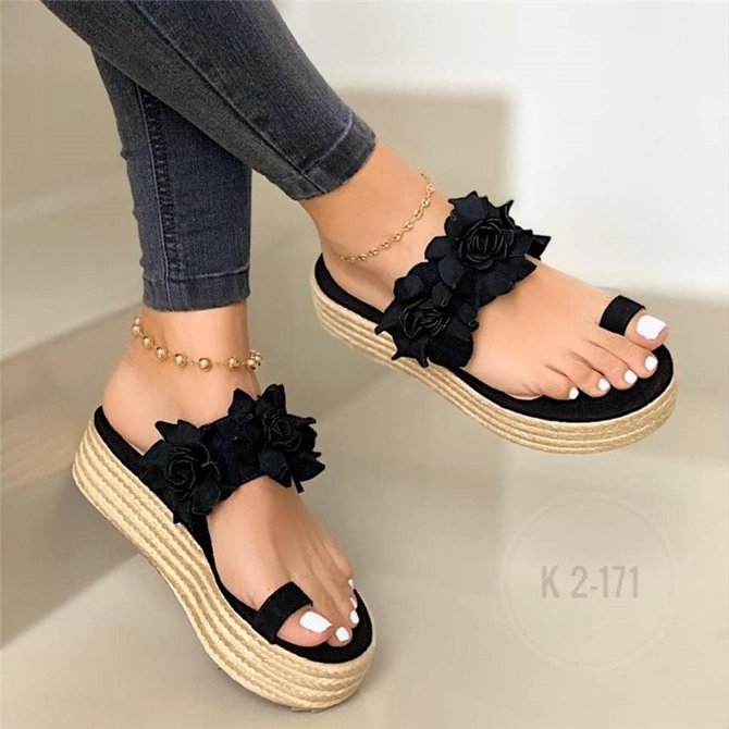 Women Casual Daily Flower Slip On Platform Sandals
