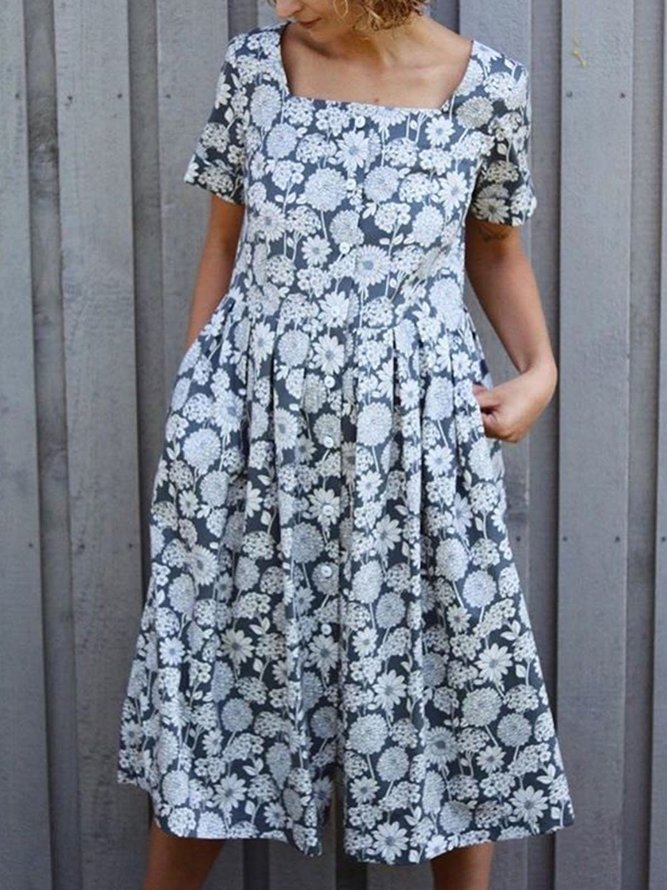 Women Short Sleeve Daisy Printed Dress roselinlin