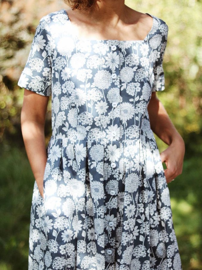 Women Short Sleeve Daisy Printed Dress roselinlin