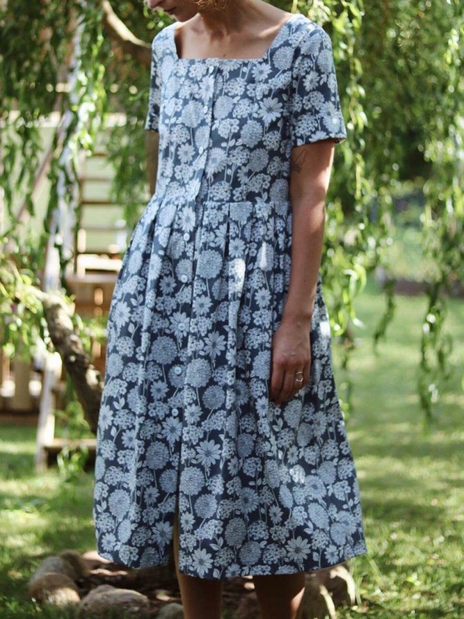 Women Short Sleeve Daisy Printed Dress roselinlin