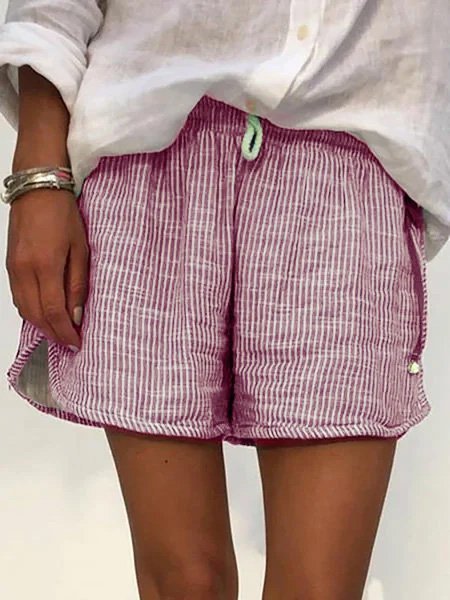 Casual Striped Plus Size Pockets Drawstring Wasit Summer Shorts