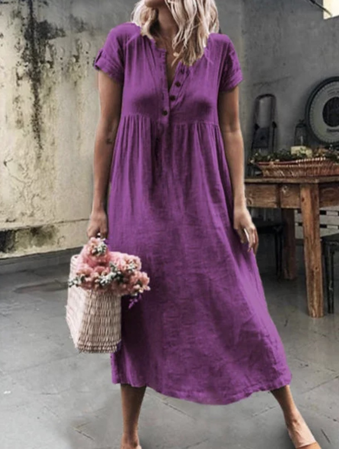 Casual Short Sleeve Solid Midi Knitting Dress