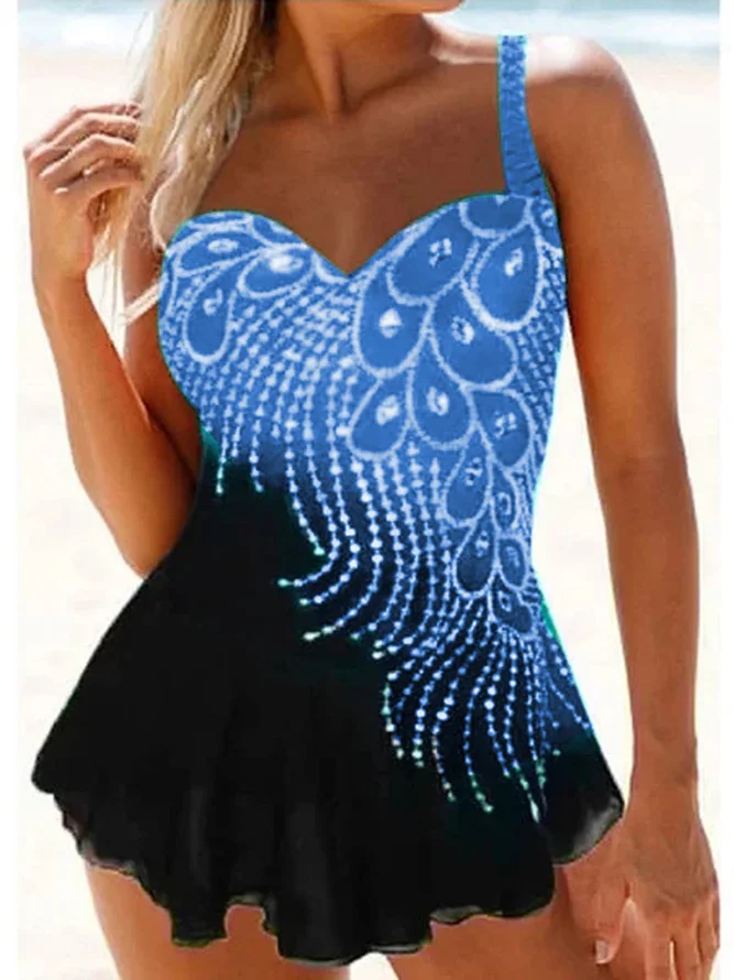 Womens Print Tankini Swimsuit Top with Brief Swim Costume Two Piece ...