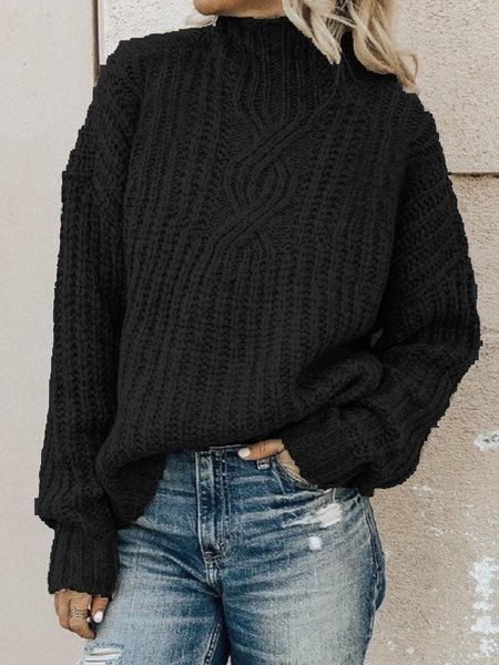 Cotton-Blend Long Sleeve Turtleneck Pullover Sweater