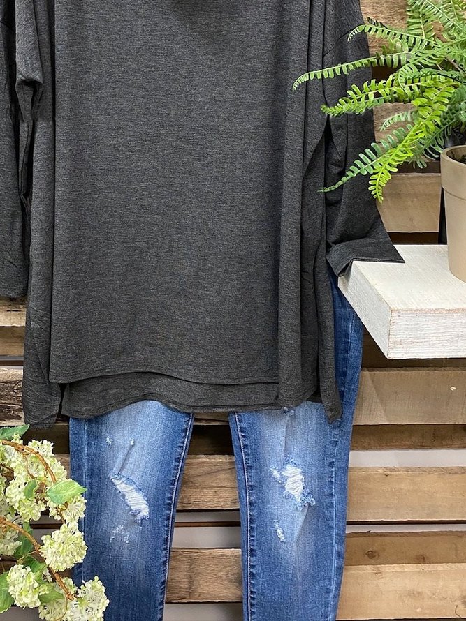 Cowl Neck Long Sleeve Casual Solid Tops