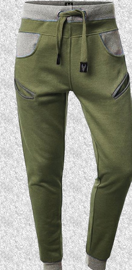 Green Casual Cotton-Blend Sports Pants