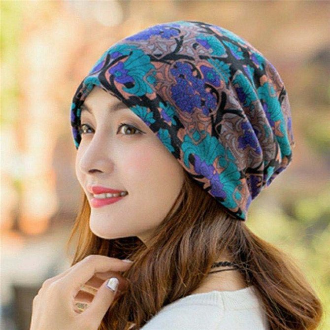 Vintage Multicolor Geometric Floral Printed Casual Knitted Hat