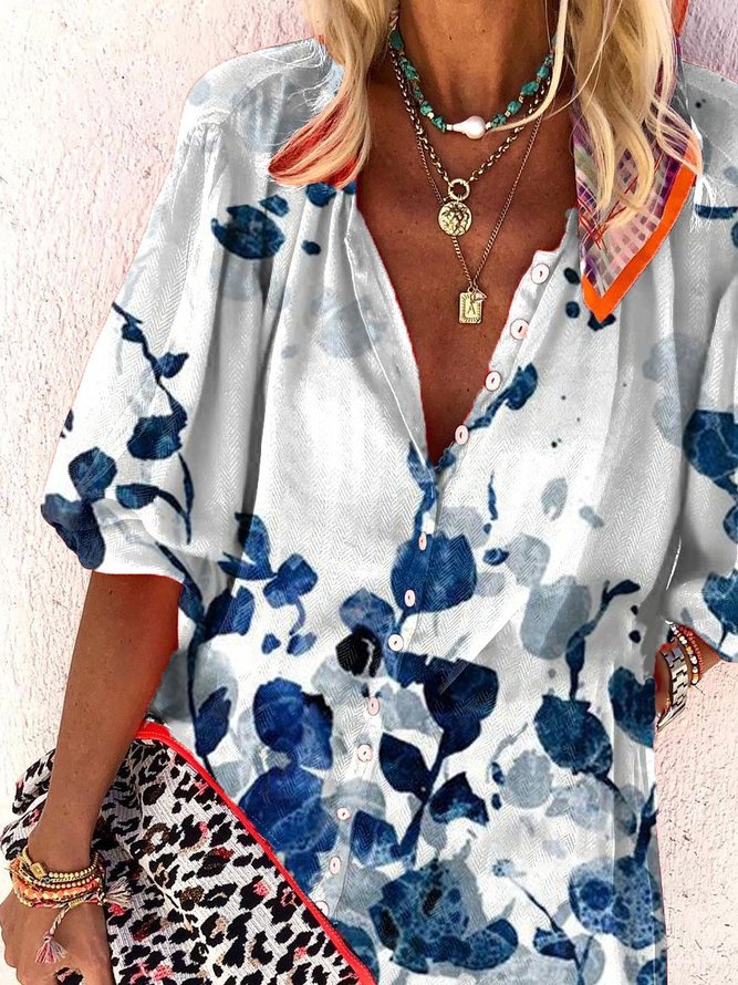 Shift Half Sleeve Cotton-Blend Weaving Dress