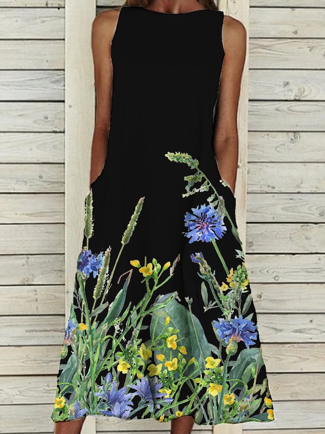 Floral Casual Sleeveless Weaving Dress