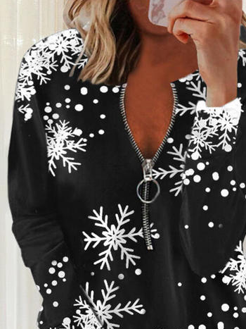 Christmas Snowflake V-neck Long Sleeve Sweatshirt