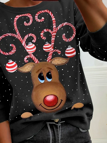 Christmas deer Regular Fit Casual Cotton Blends Sweatshirt