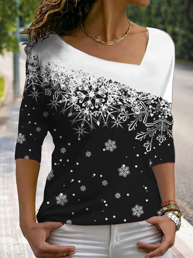 Long sleeve high elastic Christmas basic geometric gradient top T-shirt women