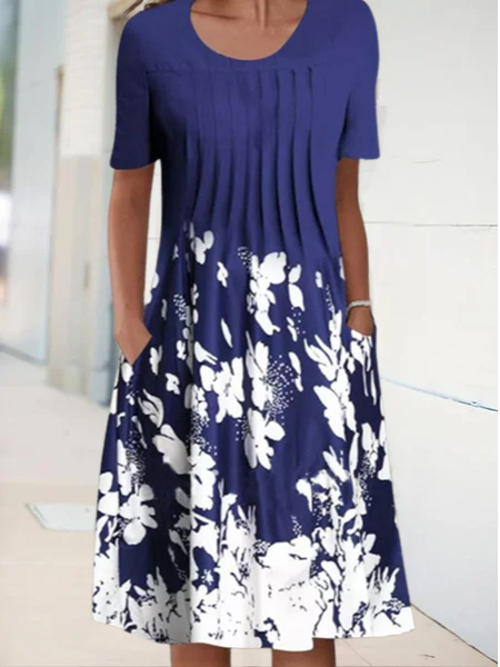 Floral Crew Neck Vacation Casual Midi Dresses