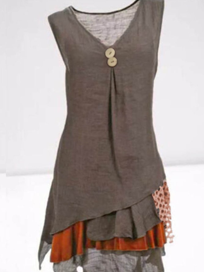 Casual Sleeveless with Button Cotton-Blend Dress
