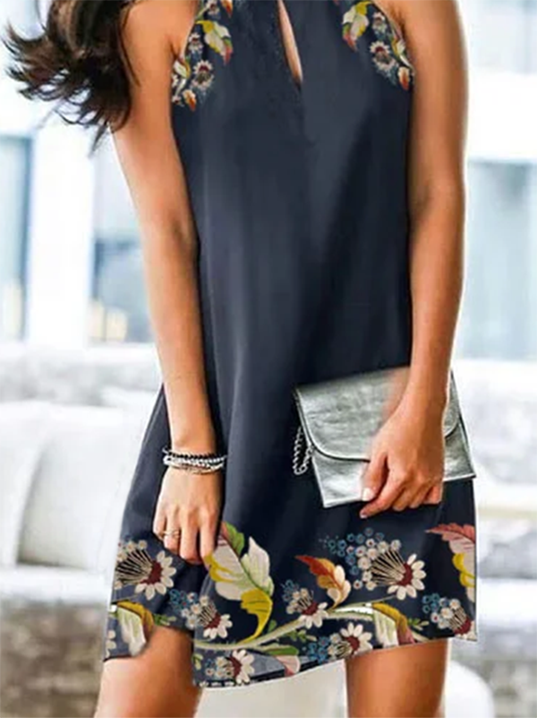 Floral-Print Halter Sleeveless Casual Women Dress