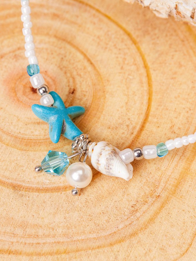 Summer Shell and Star Alloy Anklet