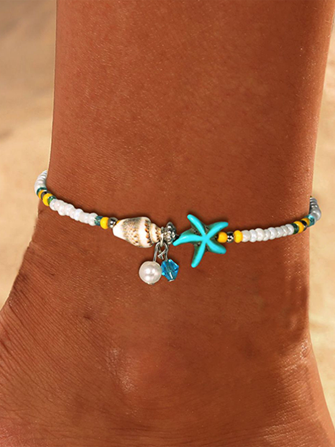 Summer Shell and Star Alloy Anklet