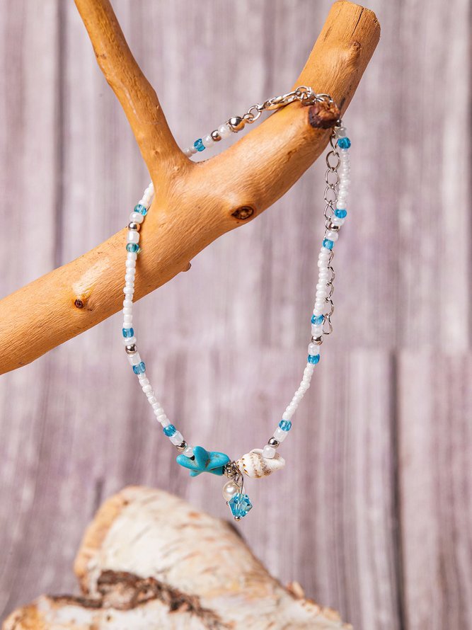 Summer Shell and Star Alloy Anklet