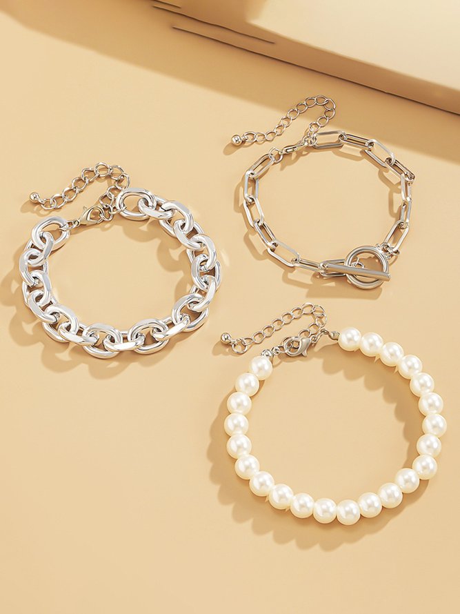 3Pcs Retro Style Pearl Chain Multilayer Bracelet Set