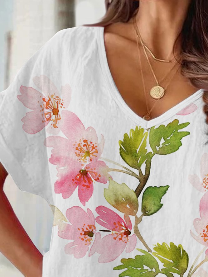 Holiday watercolor flower series blouse T-shirt plus size