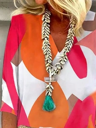 Loose Geometric V Neck Top