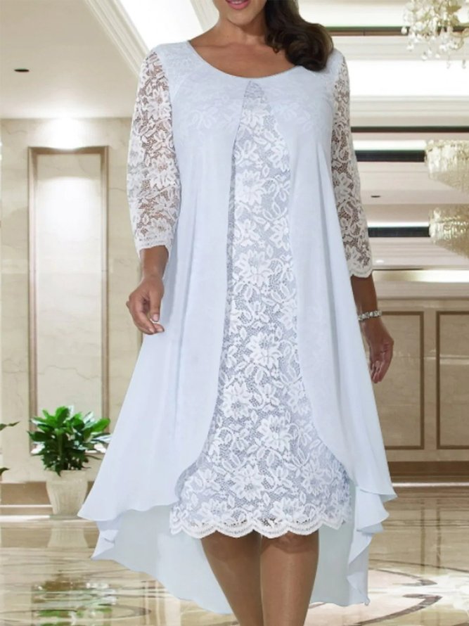 A-Line Elegant Chiffon Three Quarter With Lace Dresses