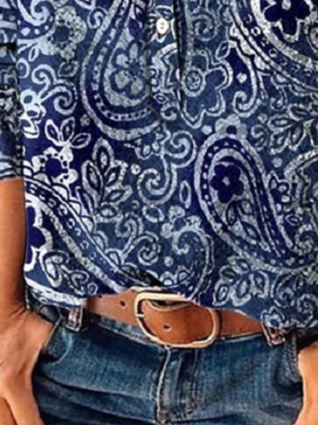 Casual Loose Paisley Stand Collar Blouse