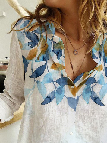 Casual Shawl Collar Casual Leaf Long sleeve Blouse
