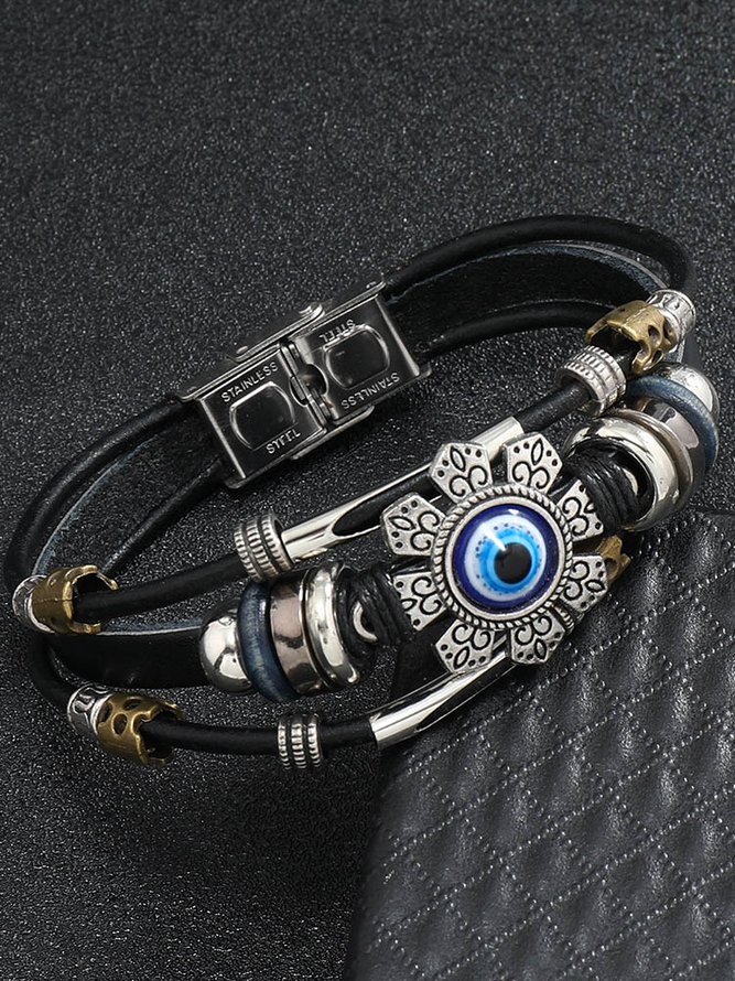 Men's Resort Stainless Steel Devil's Eye Leather Bracelet