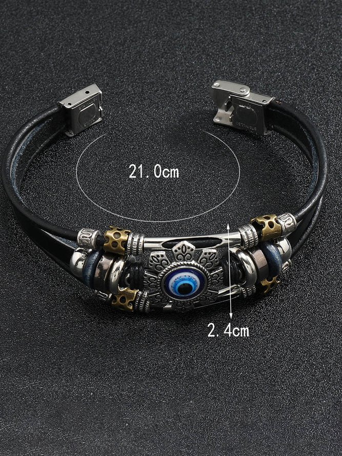 Men's Resort Stainless Steel Devil's Eye Leather Bracelet