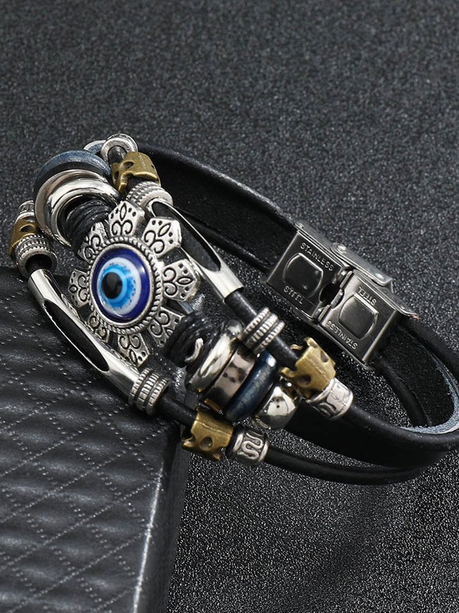 Men's Resort Stainless Steel Devil's Eye Leather Bracelet
